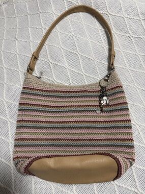 The Sak Striped Knit Shoulder Bag in Pink, Green, Blue and Tan